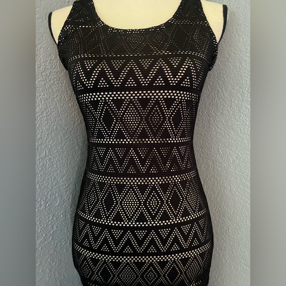 Chic Black Geometric High-Low Dress